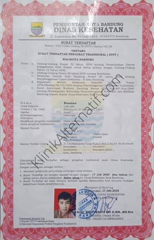 Sertifikat klinik kejantanan pria bandung