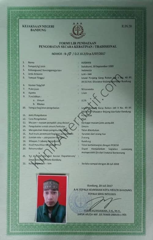 Sertifikat terapi vitalitas bandung jawa barat
